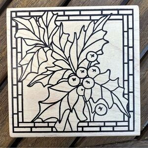 Magenta Punch Holiday Poinsettia Holly Wood Mounted Rubber Stamp Christmas